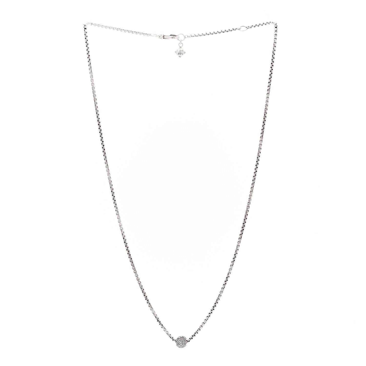 David Yurman Sterling Silver Diamond Pave Ball Pendant Necklace 3 of 5