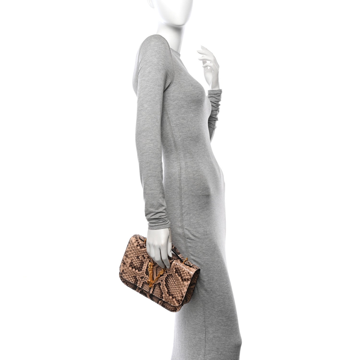 Versace Snakeskin Virtus Top Handle Shoulder Bag Beige 2 of 9