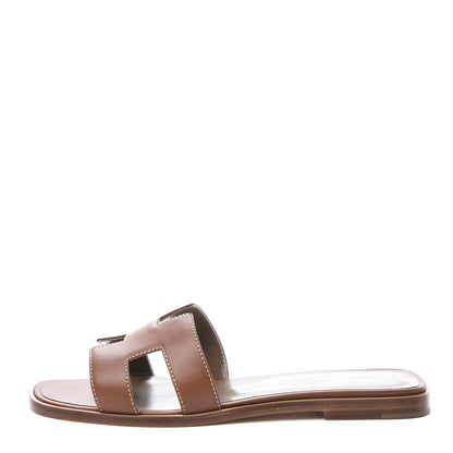 Hermes Box Calfskin Oran Sandals 36 Gold 1 of 11
