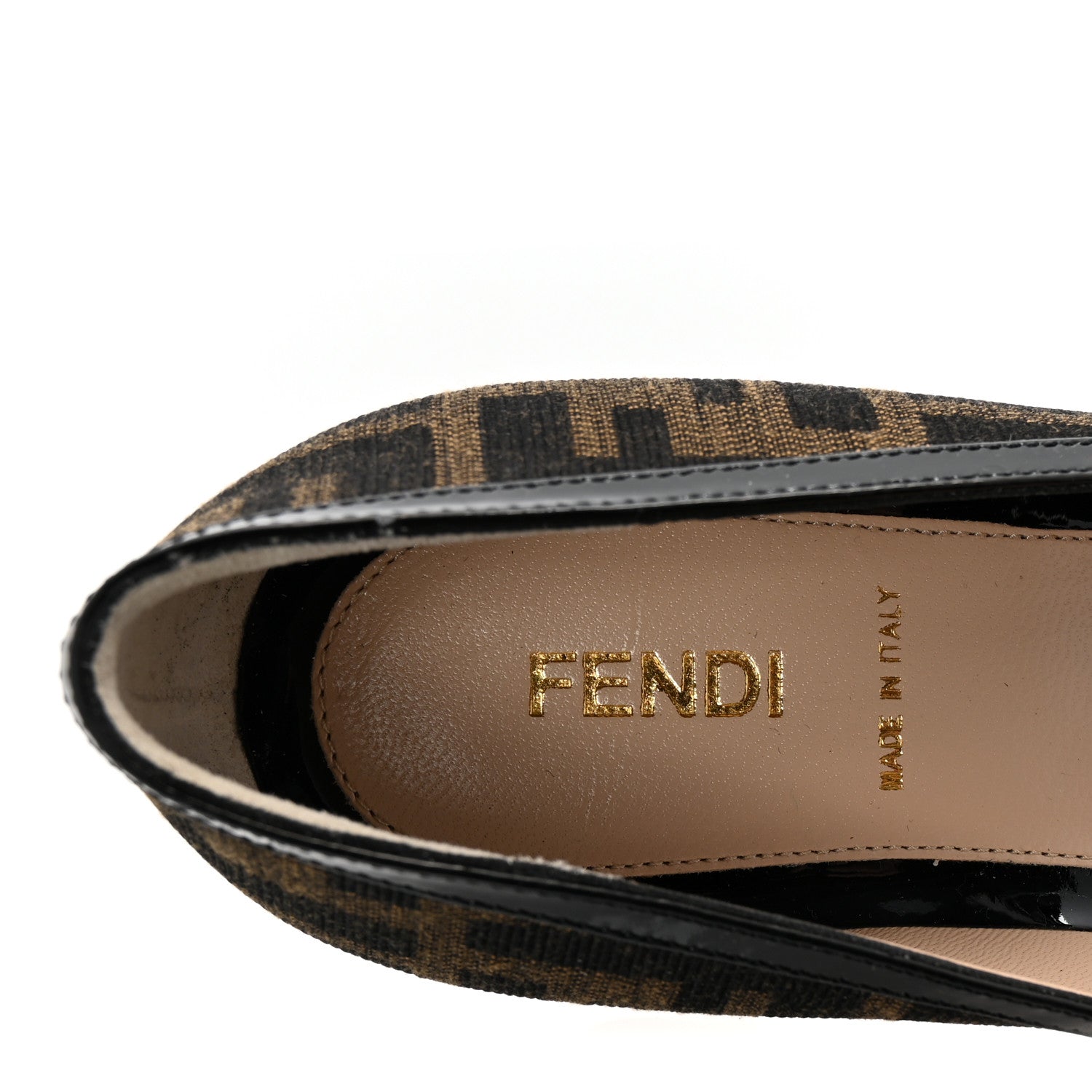 Fendi Zucca Vernice Zeppa Wedge Pumps 38 Tobacco Black 8 of 9