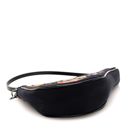 Christian Dior Satin Embroidered Floral Mini Saddle Pochette Bag Black 4 of 10