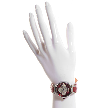 Louis Vuitton Stainless Steel Vernis Diamond 34mm Tambour Forever Quartz Watch Red 2 of 12