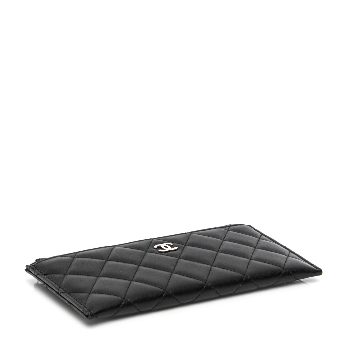 Lambskin Quilted Zip Pouch Black