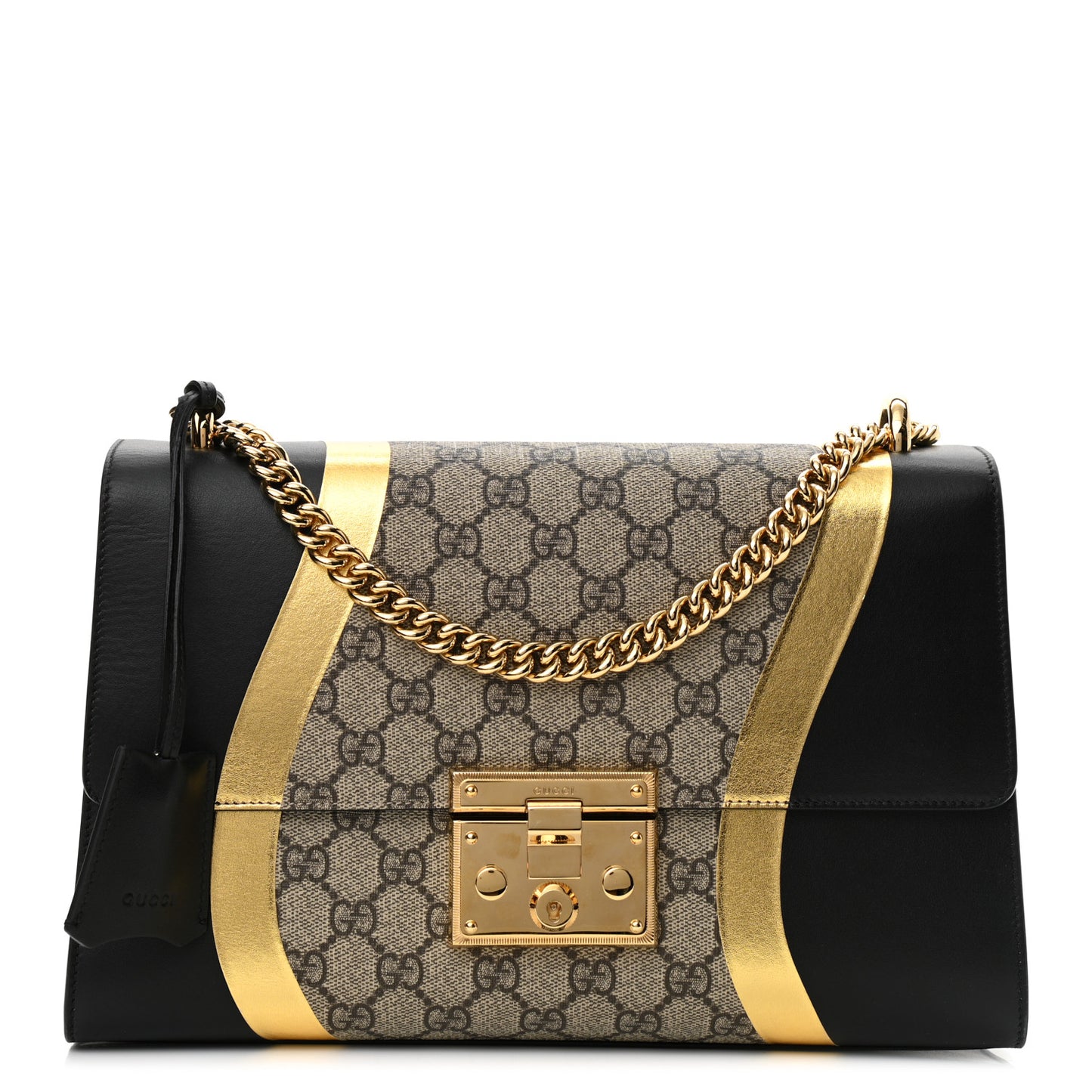 Calfskin GG Supreme Monogram Medium Padlock Shoulder Bag Black Gold