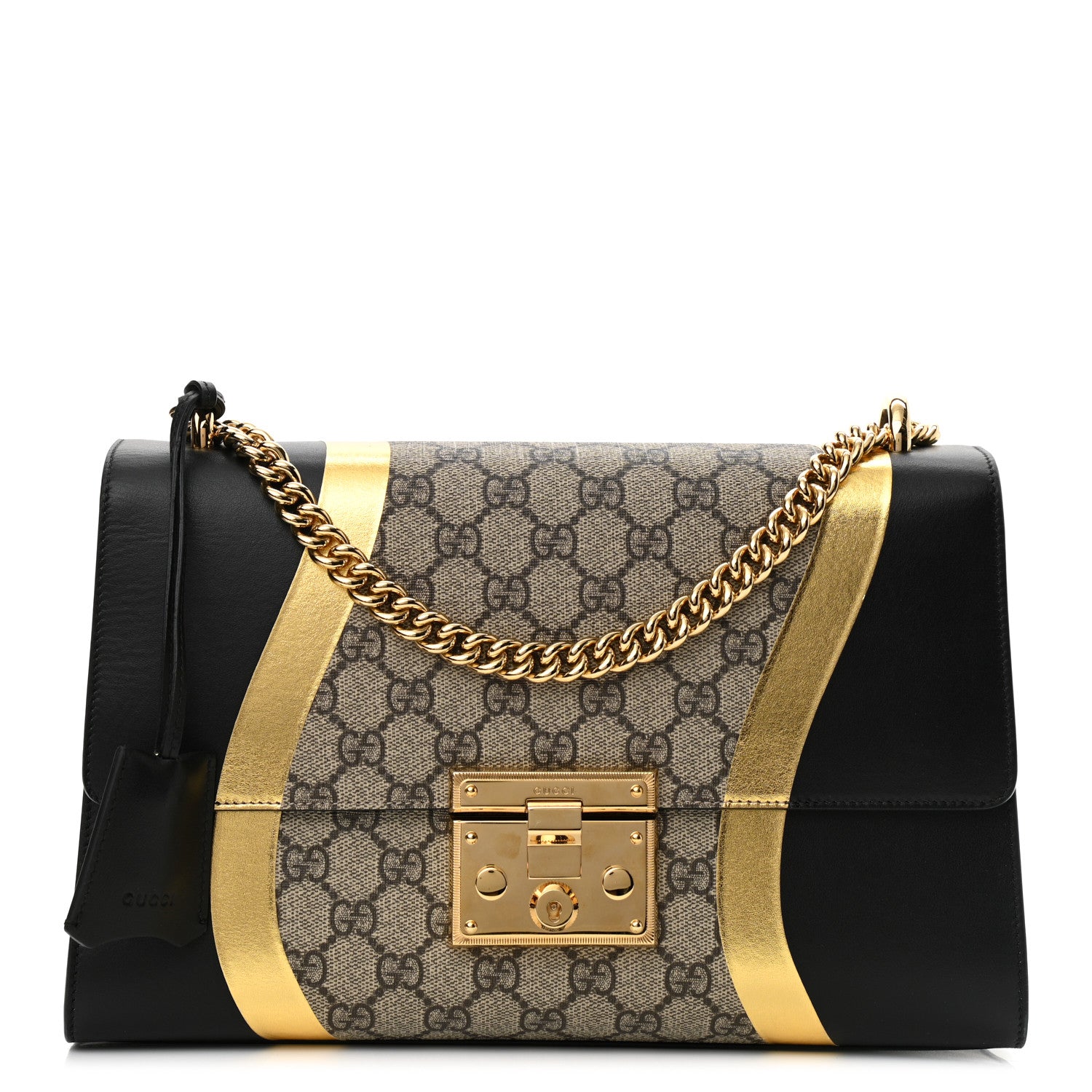 Gucci Calfskin GG Supreme Monogram Medium Padlock Shoulder Bag Black Gold 1 of 10