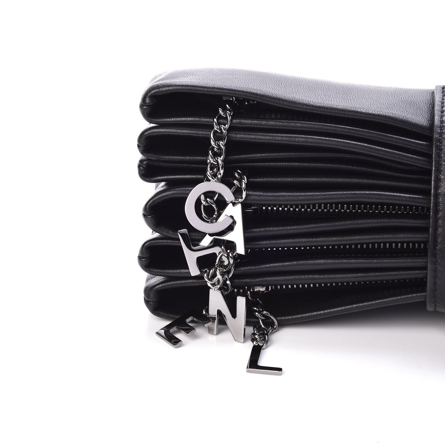 Lambskin Accordion Globe Clutch Black