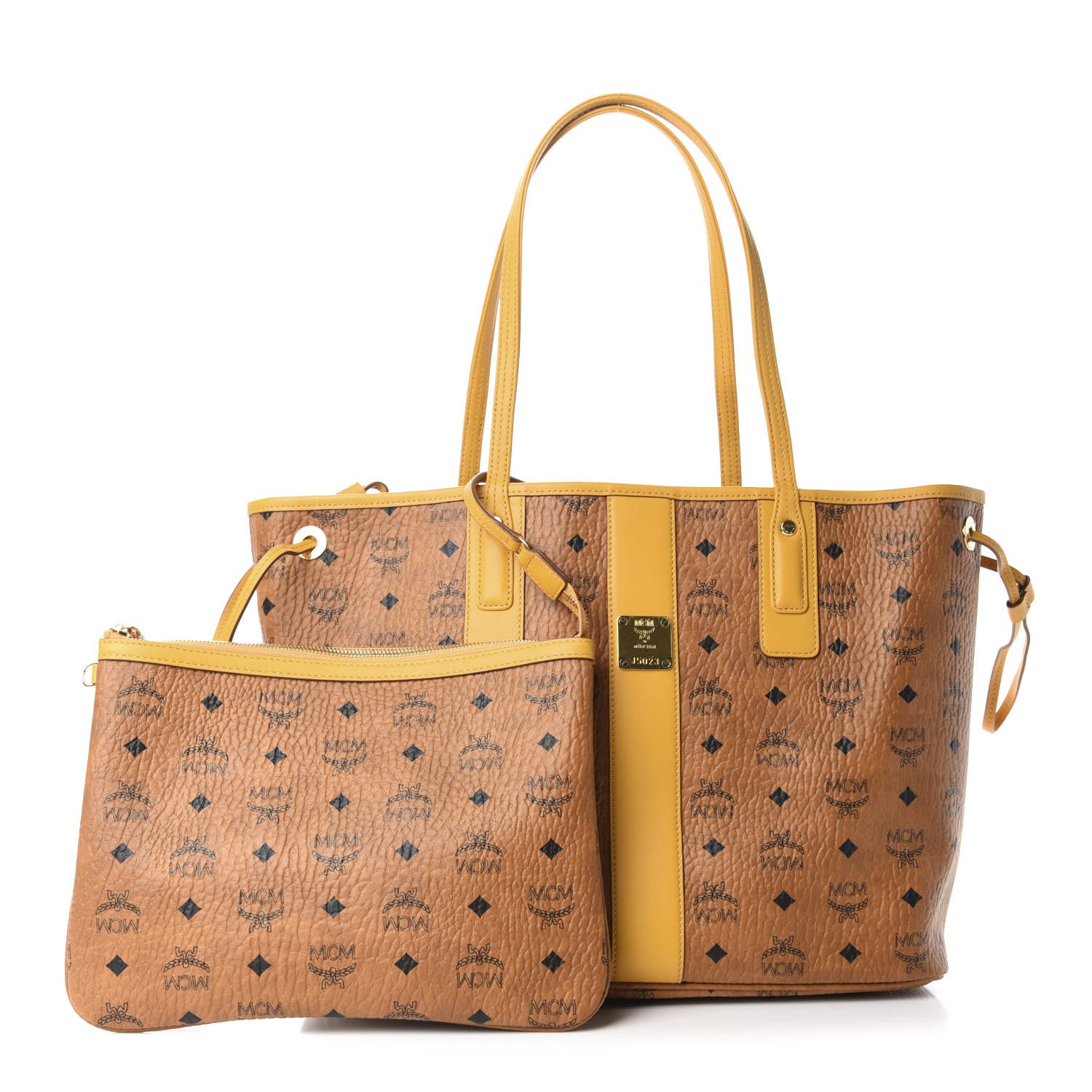 MCM Visetos Medium Liz Reversible Shopper Tote Cognac Yellow 1 of 15