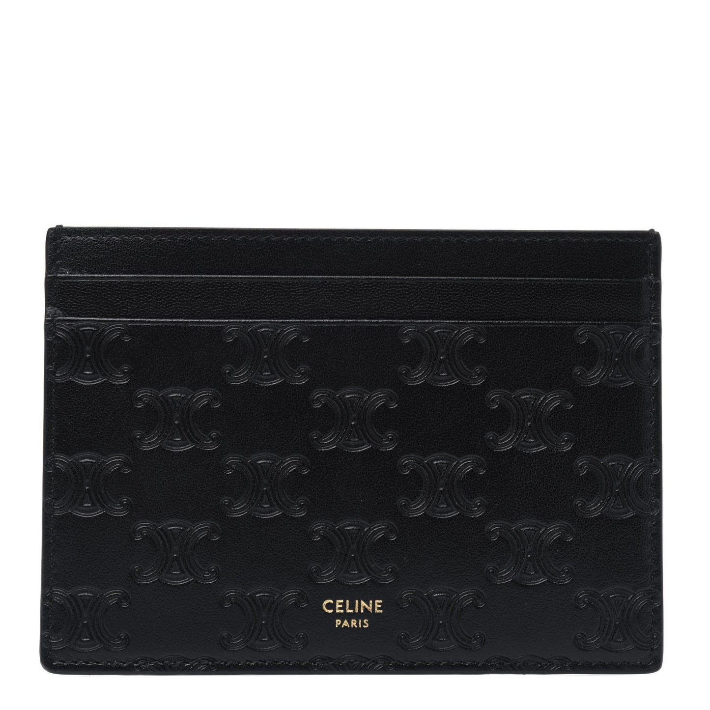 Smooth Calfskin Triomphe Embossed Card Holder Black