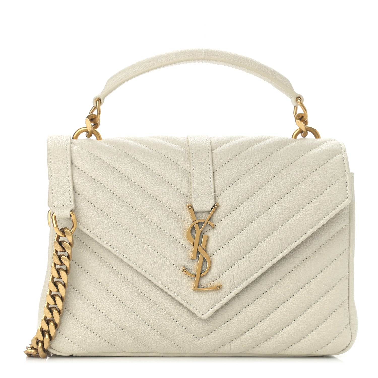 Saint Laurent Sheepskin Matelasse Chevron Monogram Medium College Bag Crema Soft 1 of 11