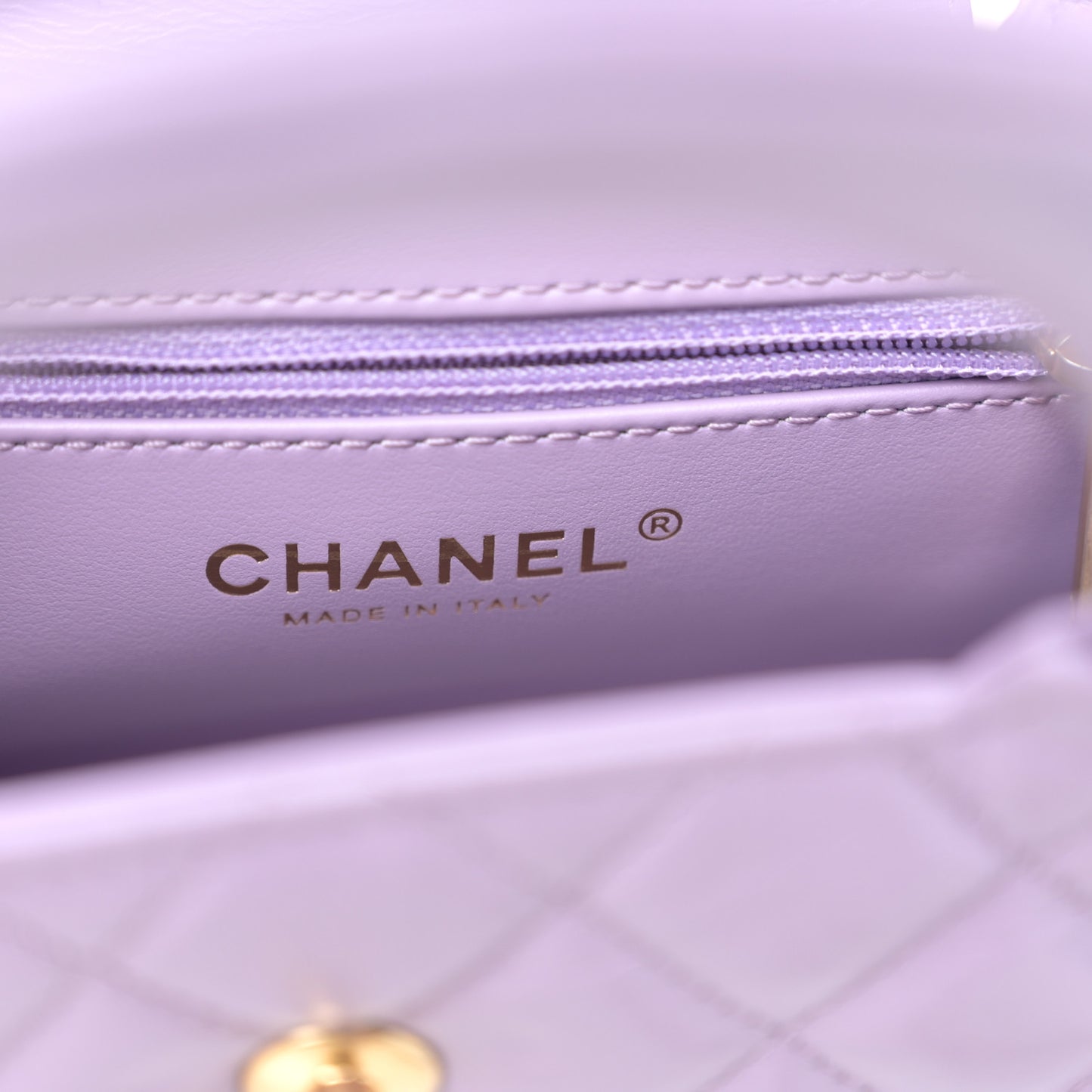 Shiny Aged Calfskin Quilted Nano Kelly Shopper Lilac