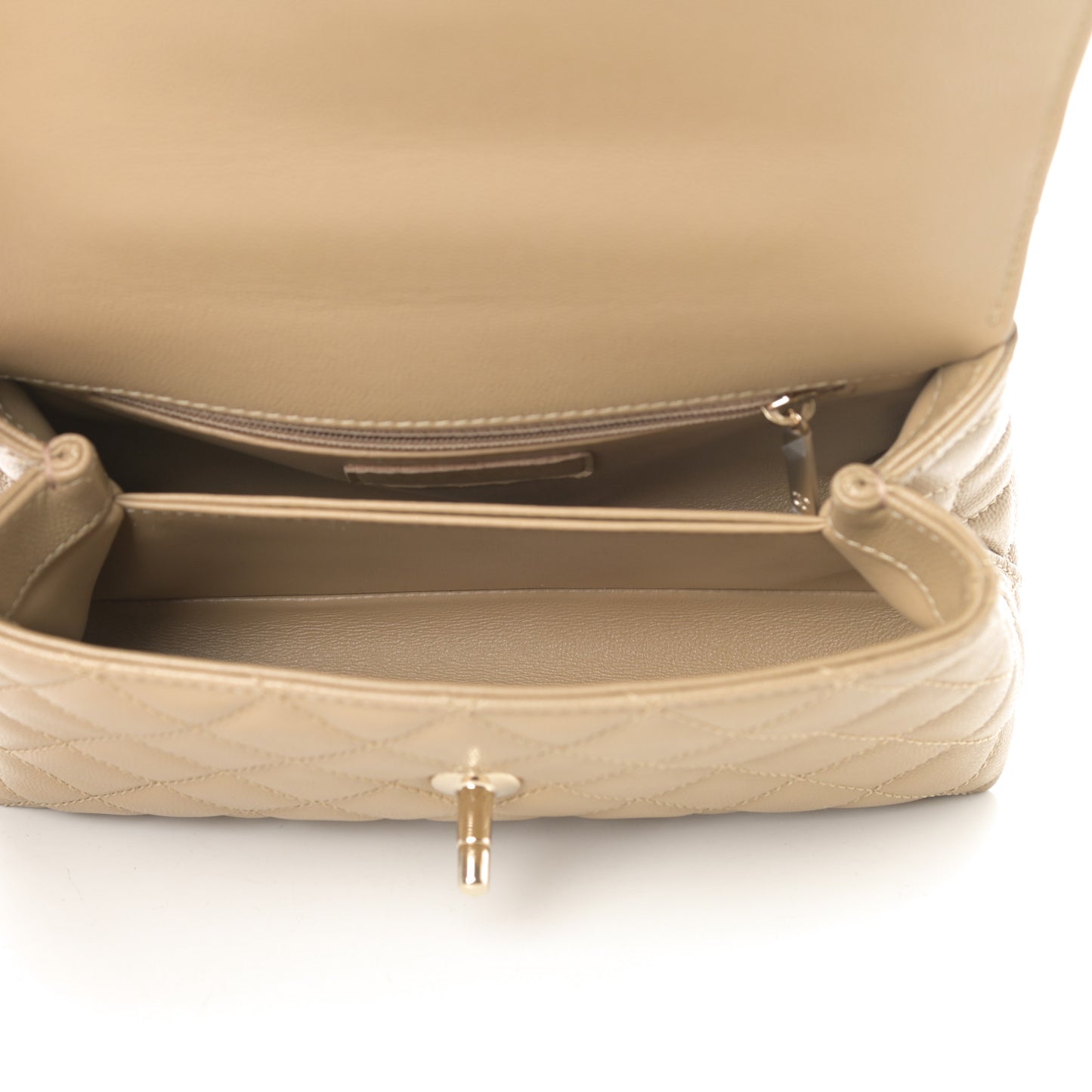 Caviar Lizard Embossed Quilted Mini Coco Handle Flap Dark Beige