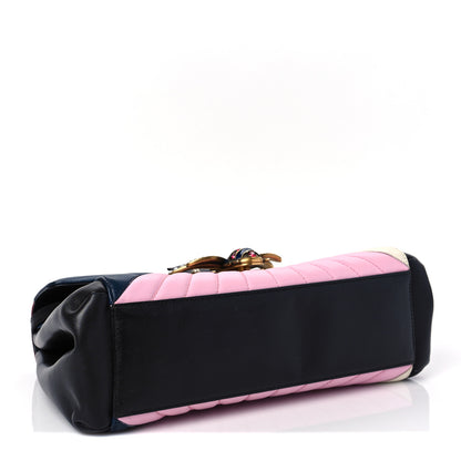 Gucci Calfskin Bamboo Trapuntata Queen Margaret Top Handle Bag Blue Agata Hibiscus Red Mystic White Sugar Pink 4 of 11