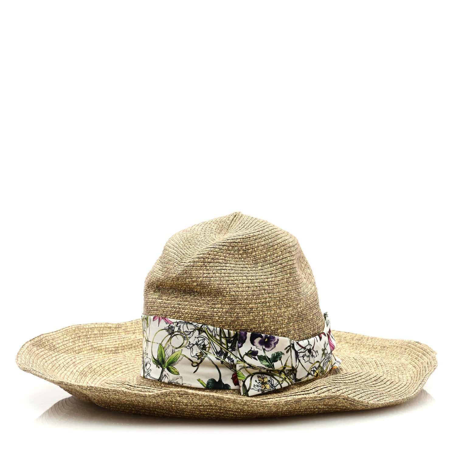 Gucci Woven Paper Yarn Floral Hat XL Beige White Multicolor 1 of 7