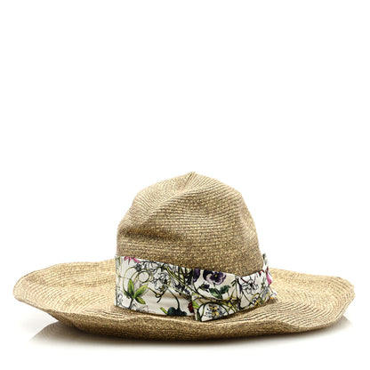 Gucci Woven Paper Yarn Floral Hat XL Beige White Multicolor 1 of 7
