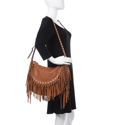 Valentino Garavani Grained Calfskin C-Rockee Fringe Hobo Light Cuir 2 of 13