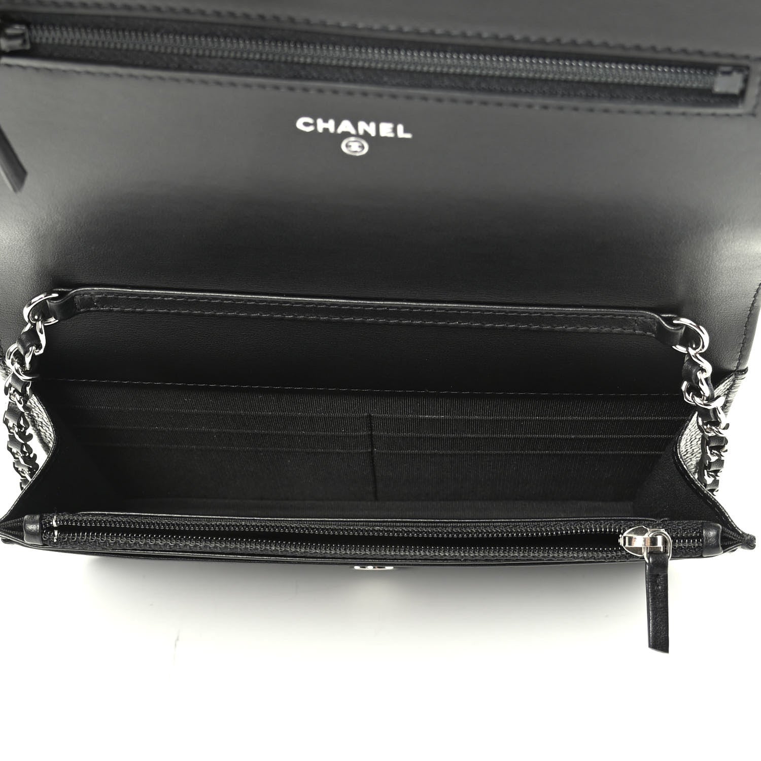 Chanel Caviar Camellia Embossed Wallet On Chain WOC Black 4 of 10