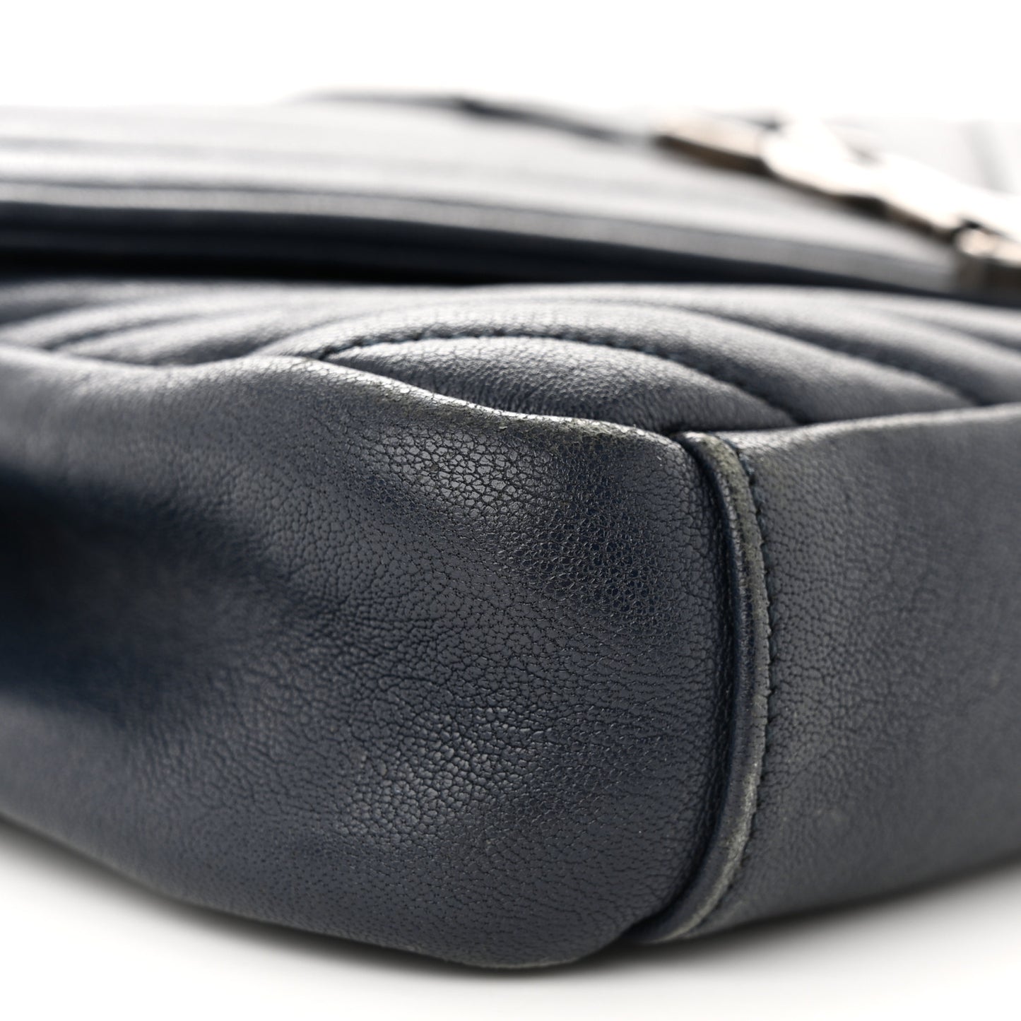 Sheepskin Matelasse Chevron Monogram Medium College Bag Deep Marine