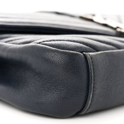 Saint Laurent Sheepskin Matelasse Chevron Monogram Medium College Bag Deep Marine 9 of 13
