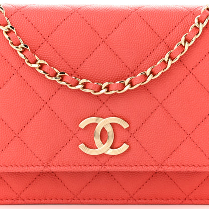 Chanel Caviar Quilted Textured CC Wallet On Chain WOC Coral 9 of 13