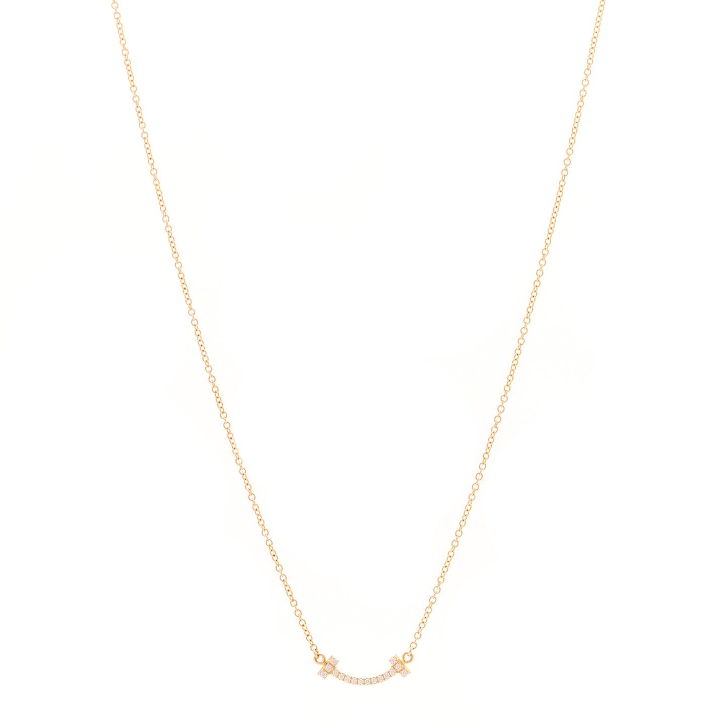 18K Rose Gold Diamond Mini T Smile Pendant Necklace