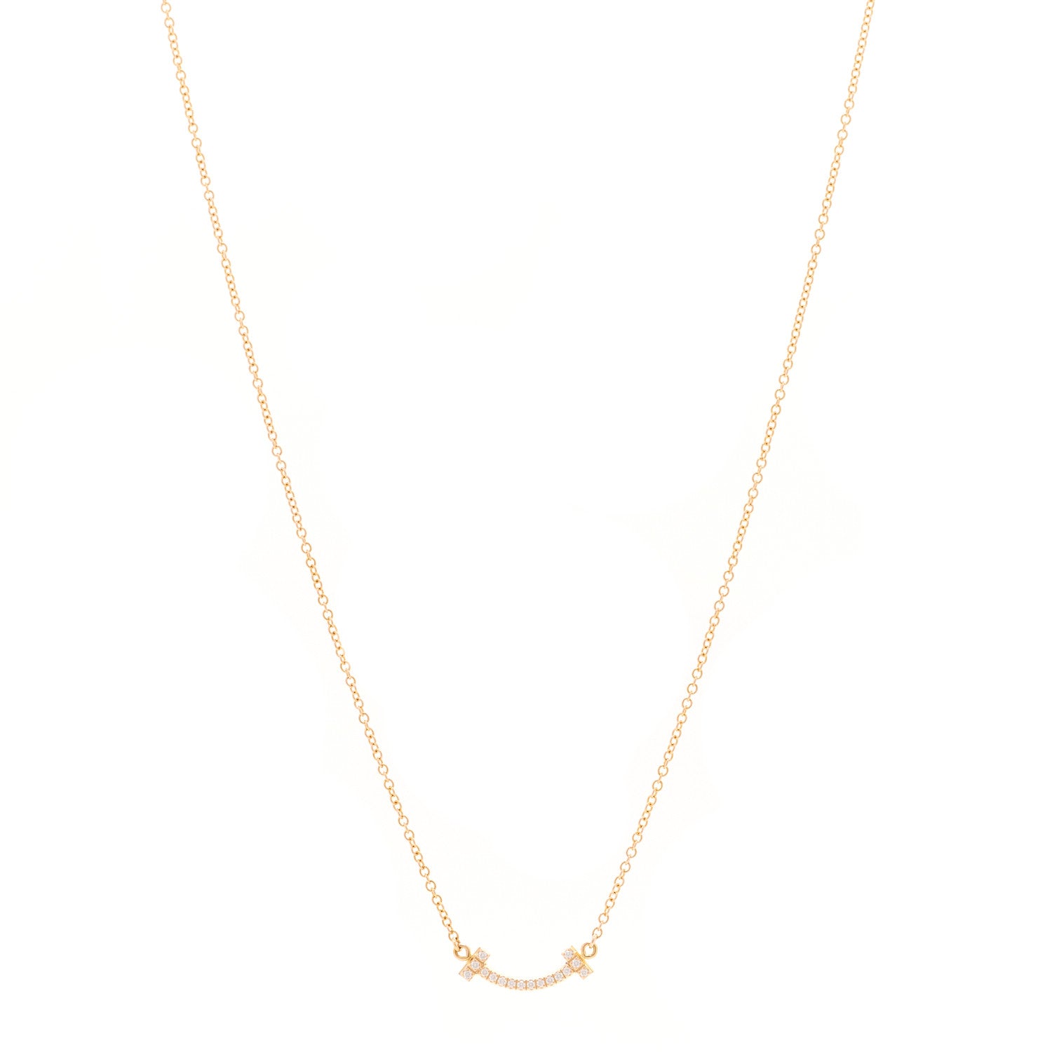 Tiffany 18K Rose Gold Diamond Mini T Smile Pendant Necklace 1 of 5