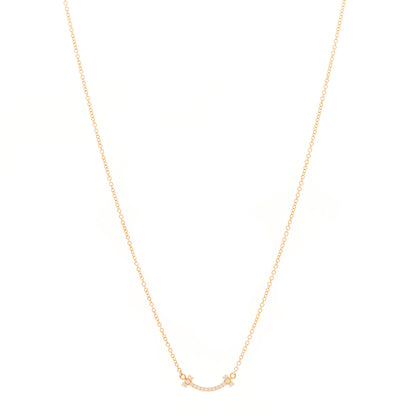 Tiffany 18K Rose Gold Diamond Mini T Smile Pendant Necklace 1 of 5