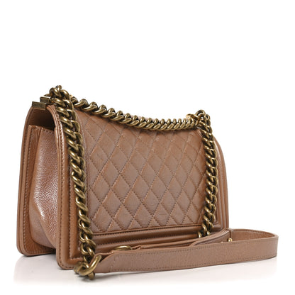 Chanel Metallic Calfskin Quilted Medium Boy Flap Dark Beige 4 of 19