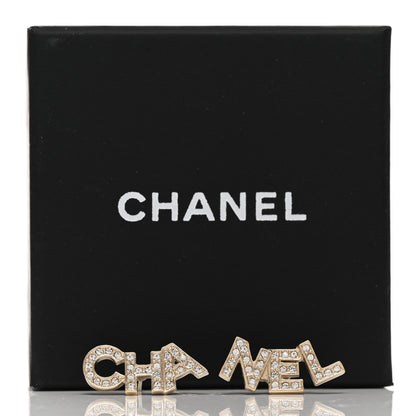 Chanel Crystal Pearl Signature Stud Earrings Gold 5 of 5