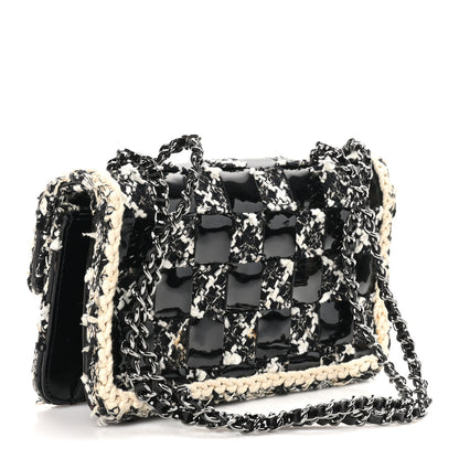 Chanel Tweed Patent Quilted Rectangular Flap Black White 3 of 9