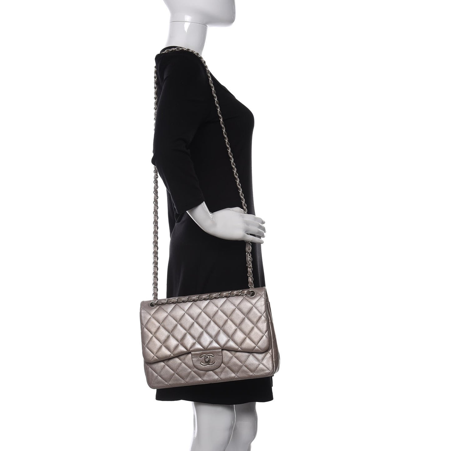 Metallic Lambskin Quilted Jumbo Double Flap Gold