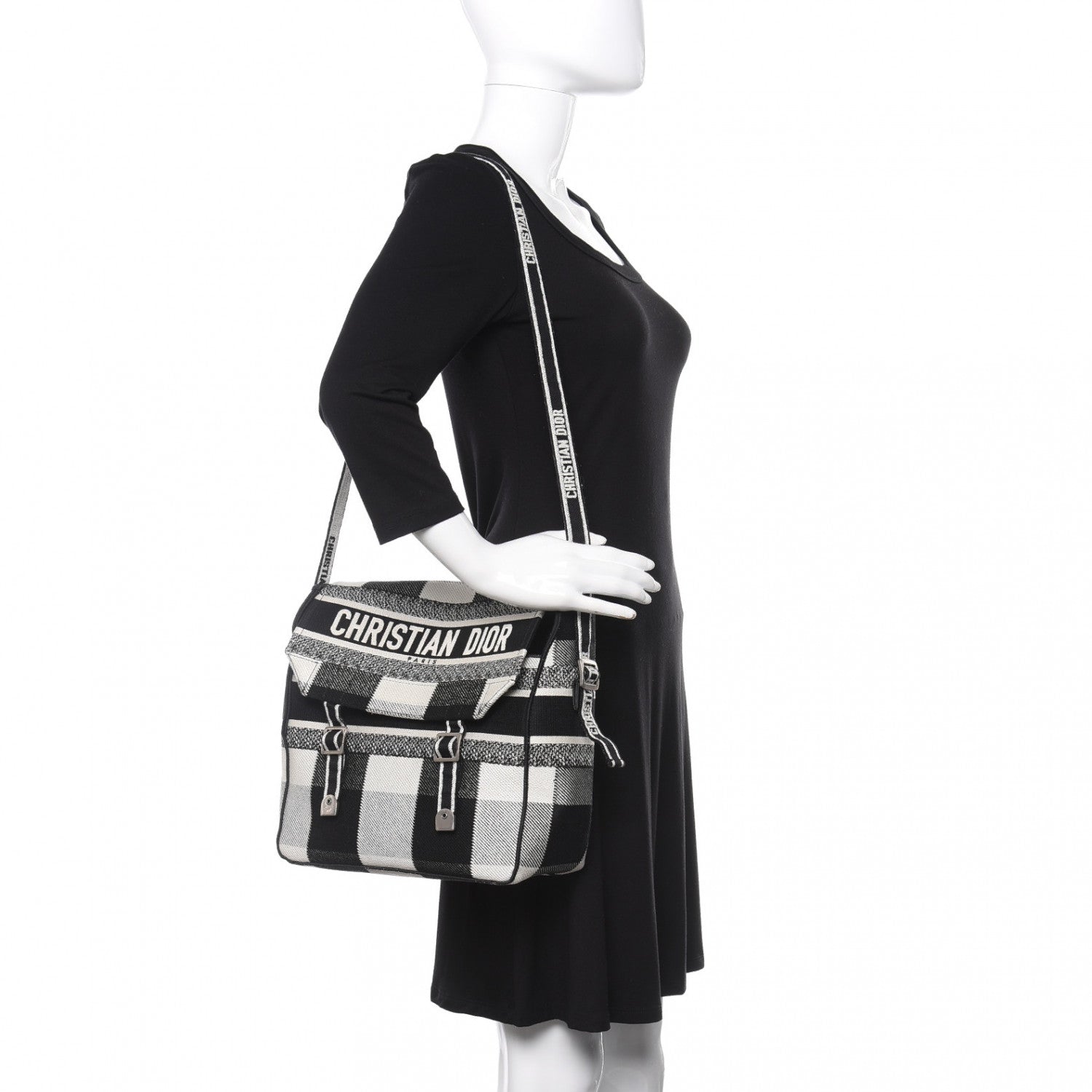 Christian Dior Canvas Tartan Diorcamp Messenger Black White 2 of 8