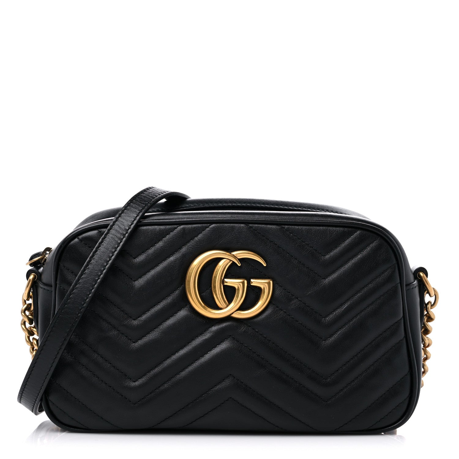 Gucci Calfskin Matelasse Small GG Marmont Chain Shoulder Bag Black 1 of 10