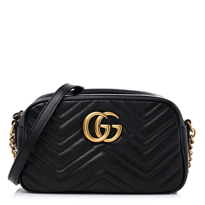 Gucci Calfskin Matelasse Small GG Marmont Chain Shoulder Bag Black 1 of 10