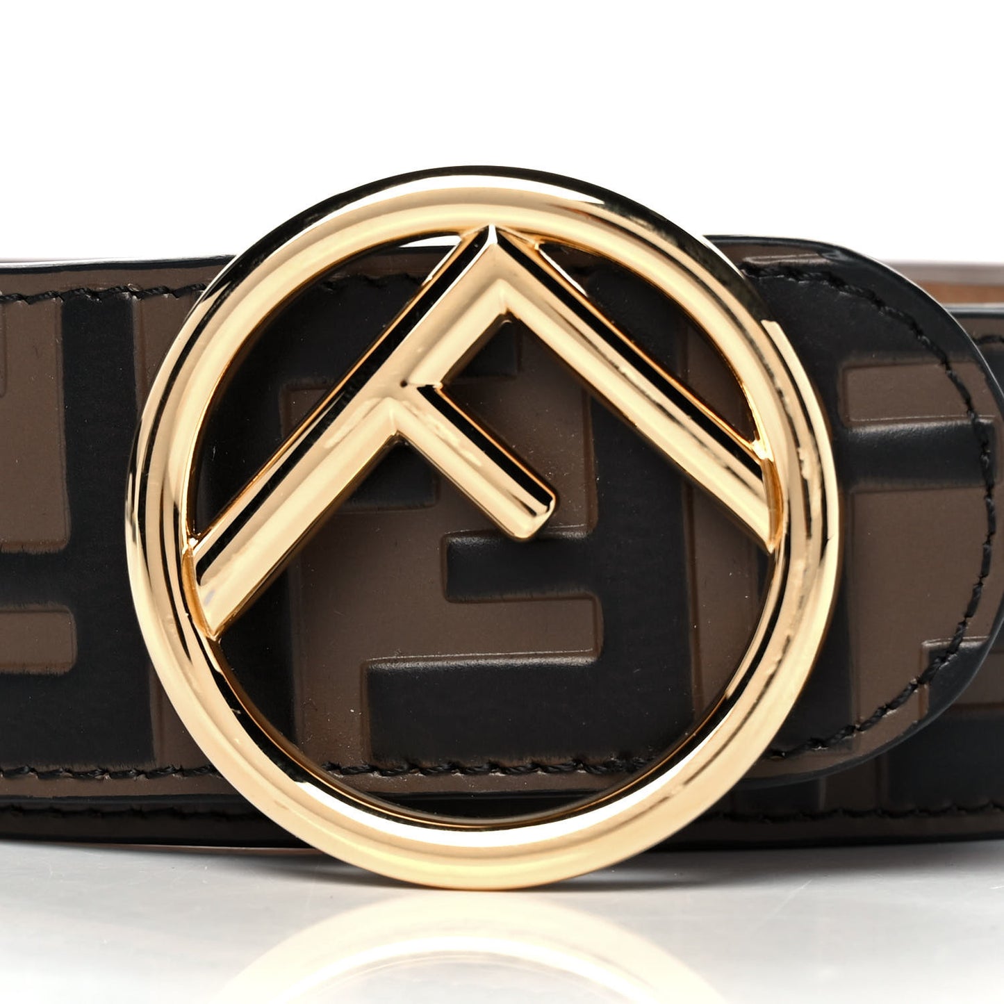 Vitello F is Fendi Bi-Color FF 1974 Embossed Belt 80 32 Maya Black
