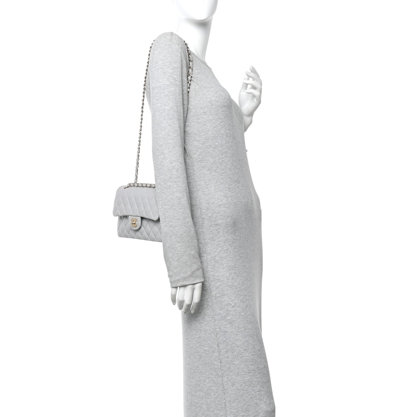 Caviar Quilted Small Double Flap Grey