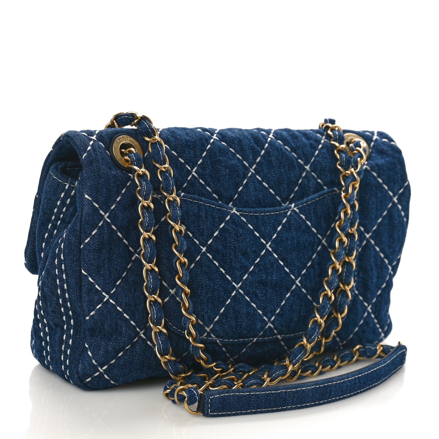 Denim Quilted Medium Denim Trip Single Flap Blue