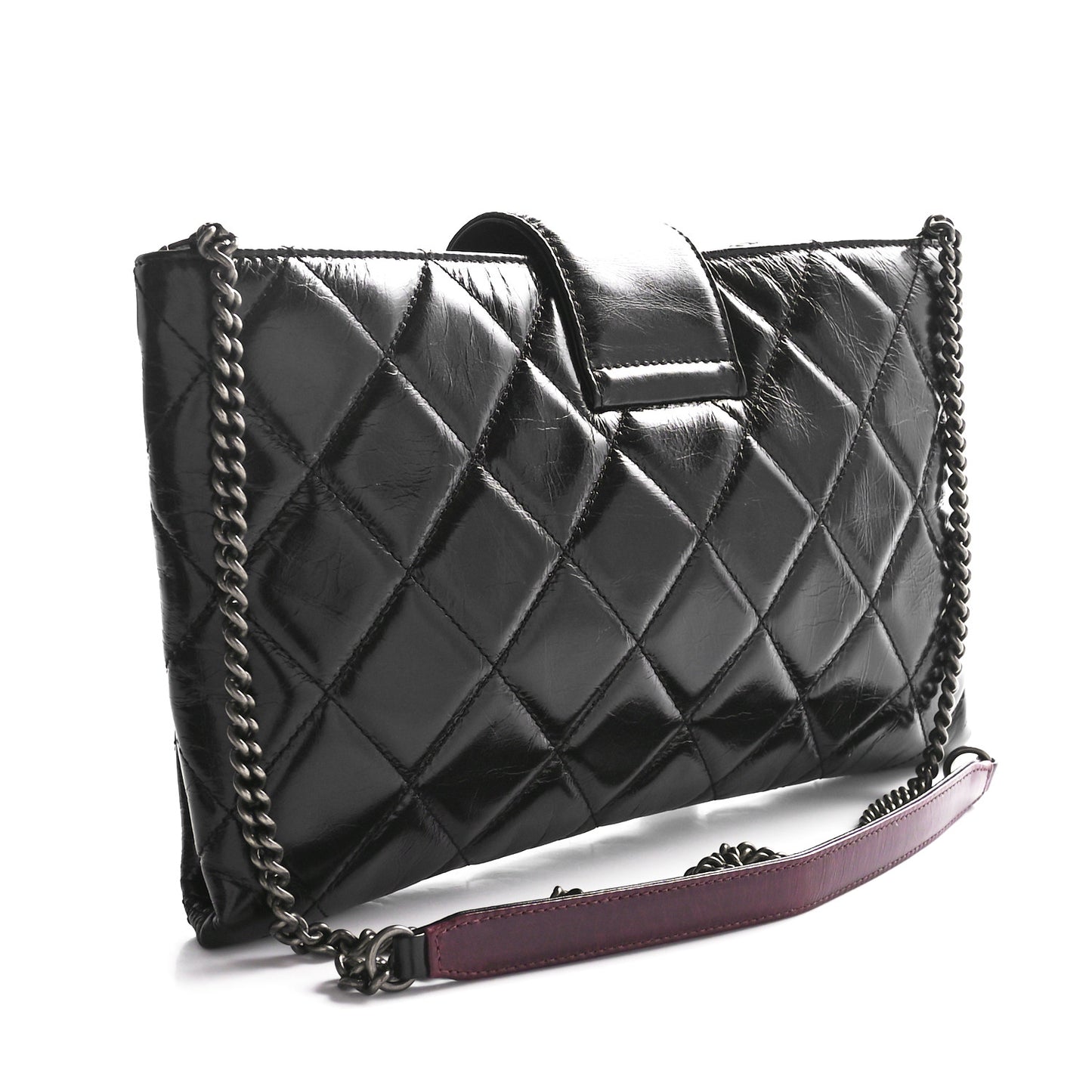 Glazed Calfskin Quilted Coco Pleats Clutch Black