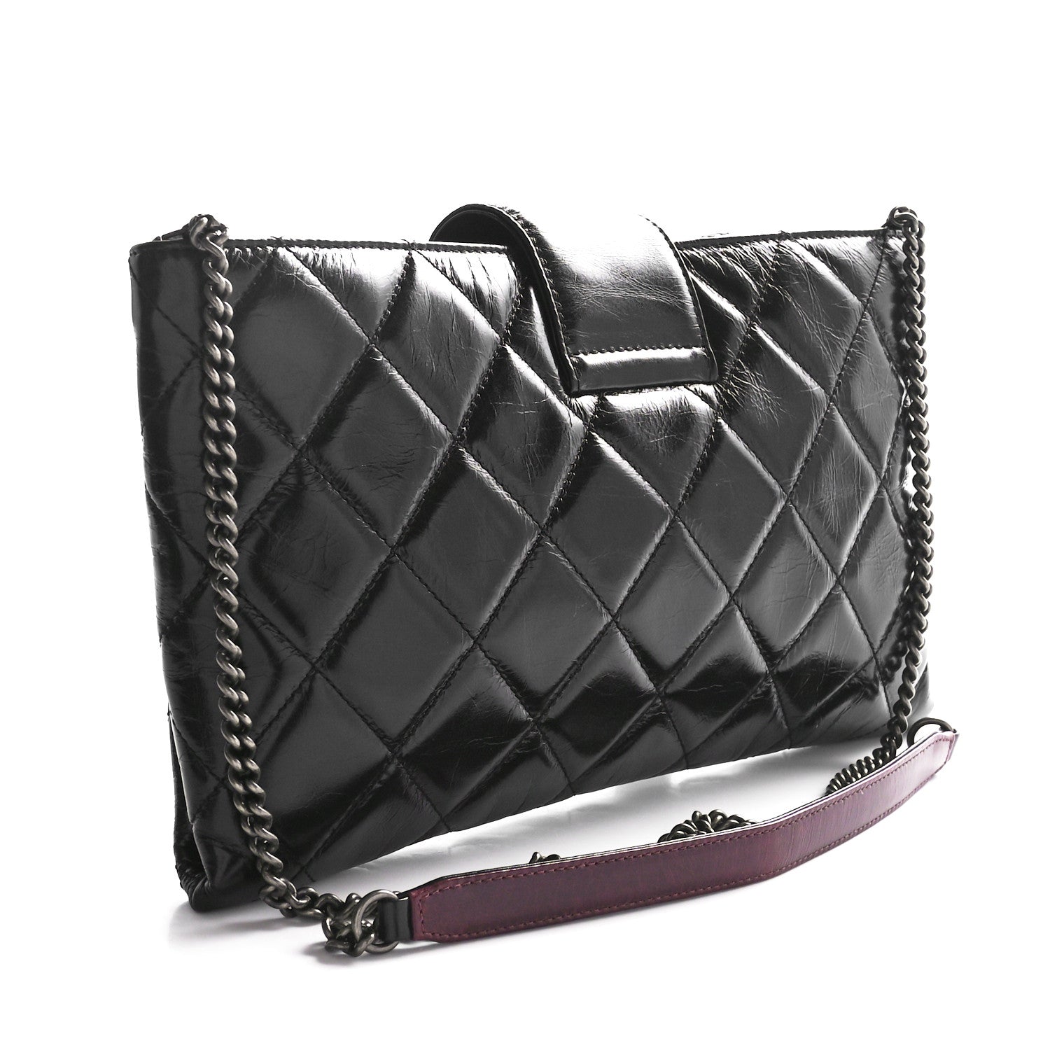 Chanel Glazed Calfskin Quilted Coco Pleats Clutch Black 2 of 10