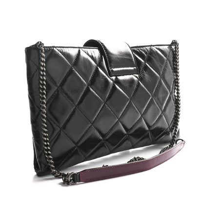 Chanel Glazed Calfskin Quilted Coco Pleats Clutch Black 2 of 10