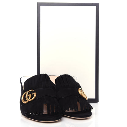 Gucci Kid Scamosciato GG Marmont Fringe 75mm Slide Sandals 38 Black 10 of 10