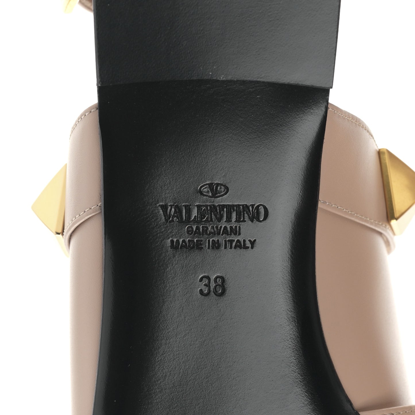 Calfskin Roman Stud Ankle Strap Flat Mules 38 Rose Cannelle
