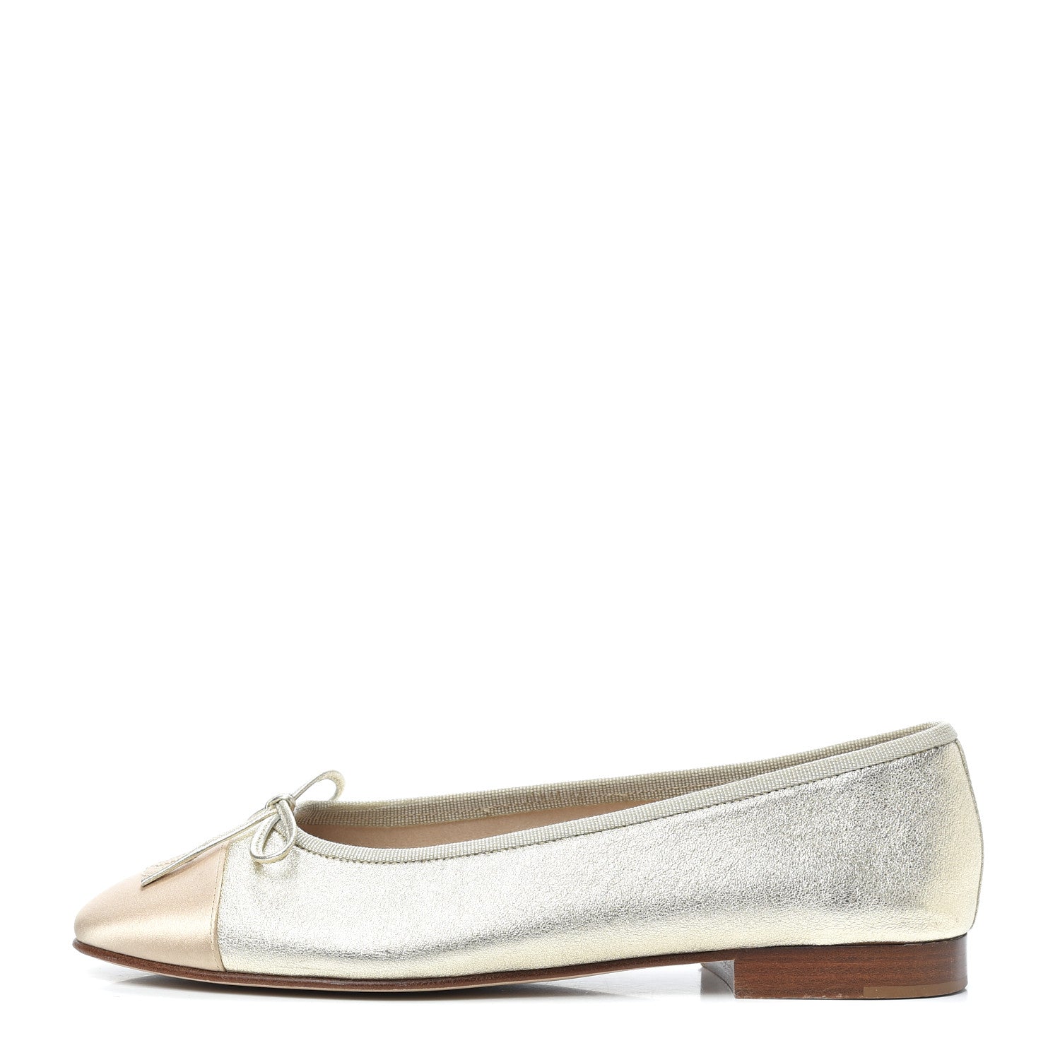 Chanel Metallic Goatskin Cap Toe CC Ballerina Flats 38 Gold 1 of 7