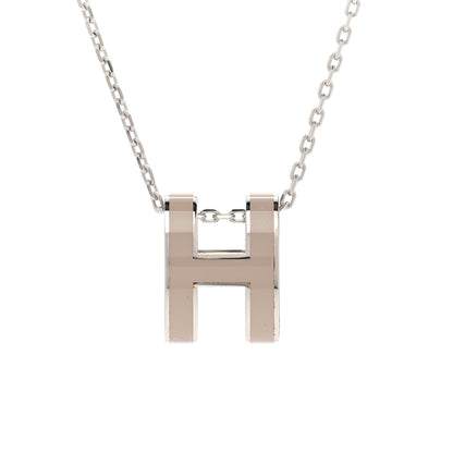 Hermes Lacquered Palladium Pop H Pendant Necklace Marron Glace 4 of 7