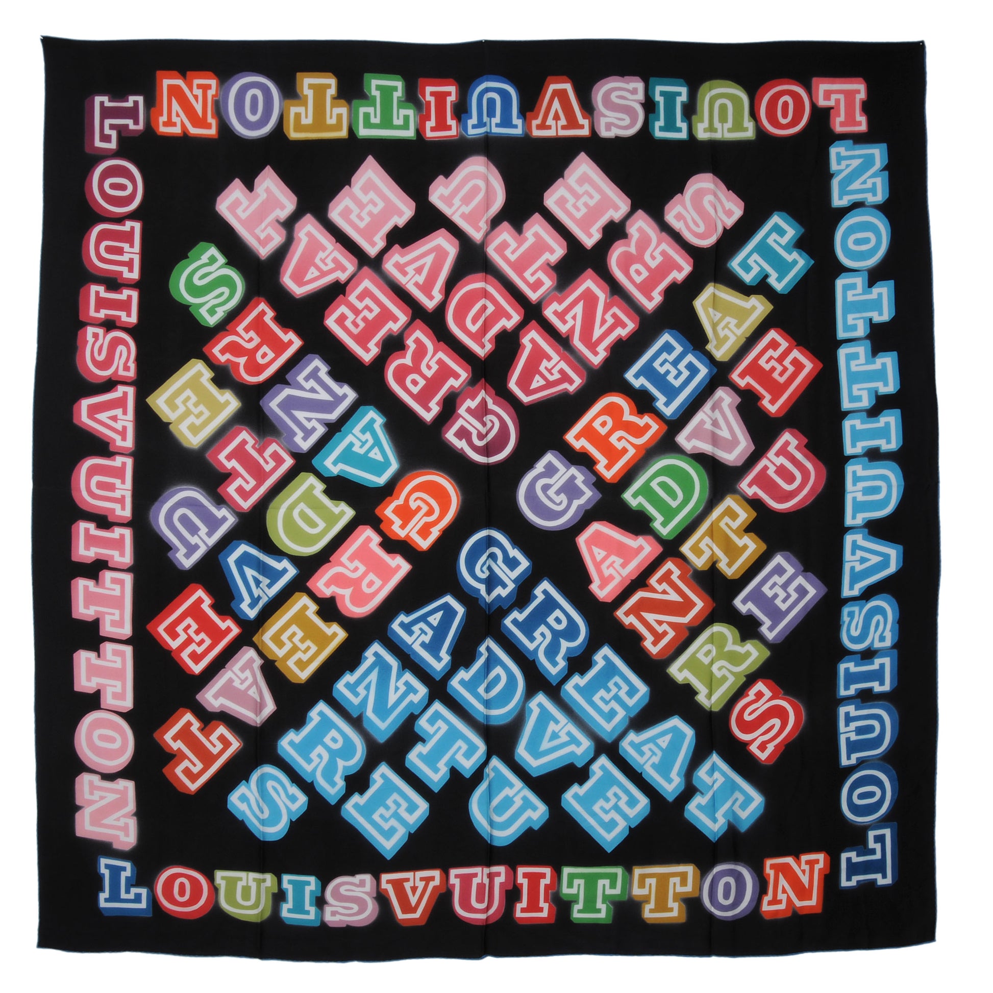 Louis Vuitton Silk Neon Great Adventures Giant Square Scarf Black 2 of 4