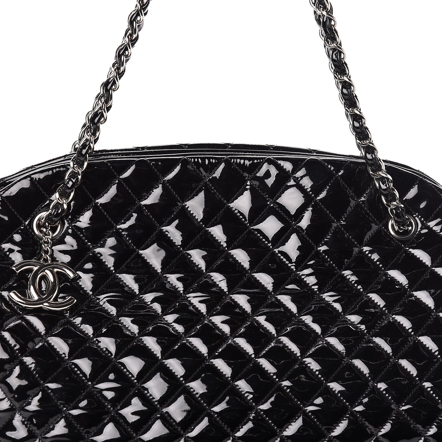 Chanel Patent Quilted Maxi Just Mademoiselle Bowling Bag Black 10 of 10