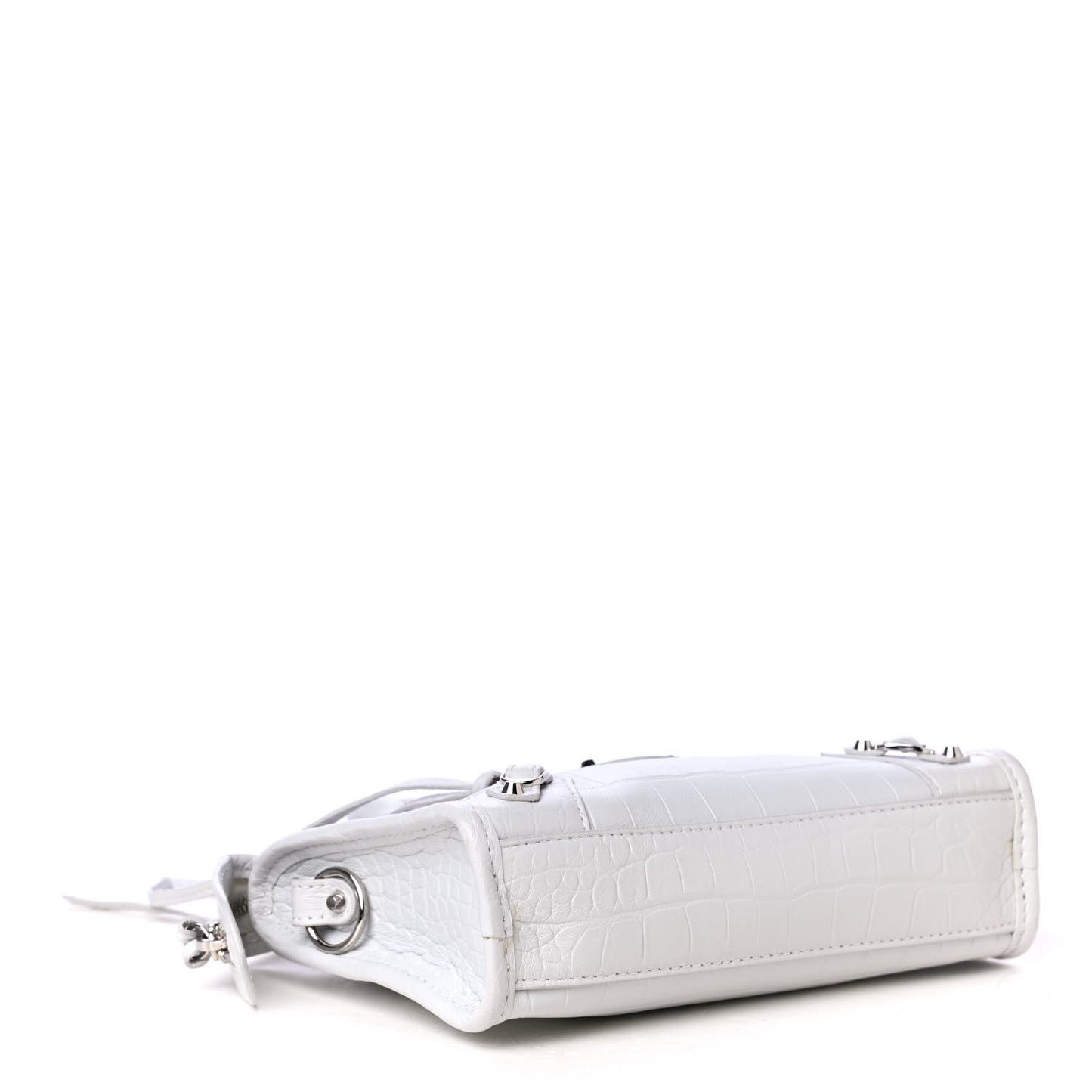 Matte Supple Lambskin Crocodile Embossed Classic Silver Hardware Nano City White