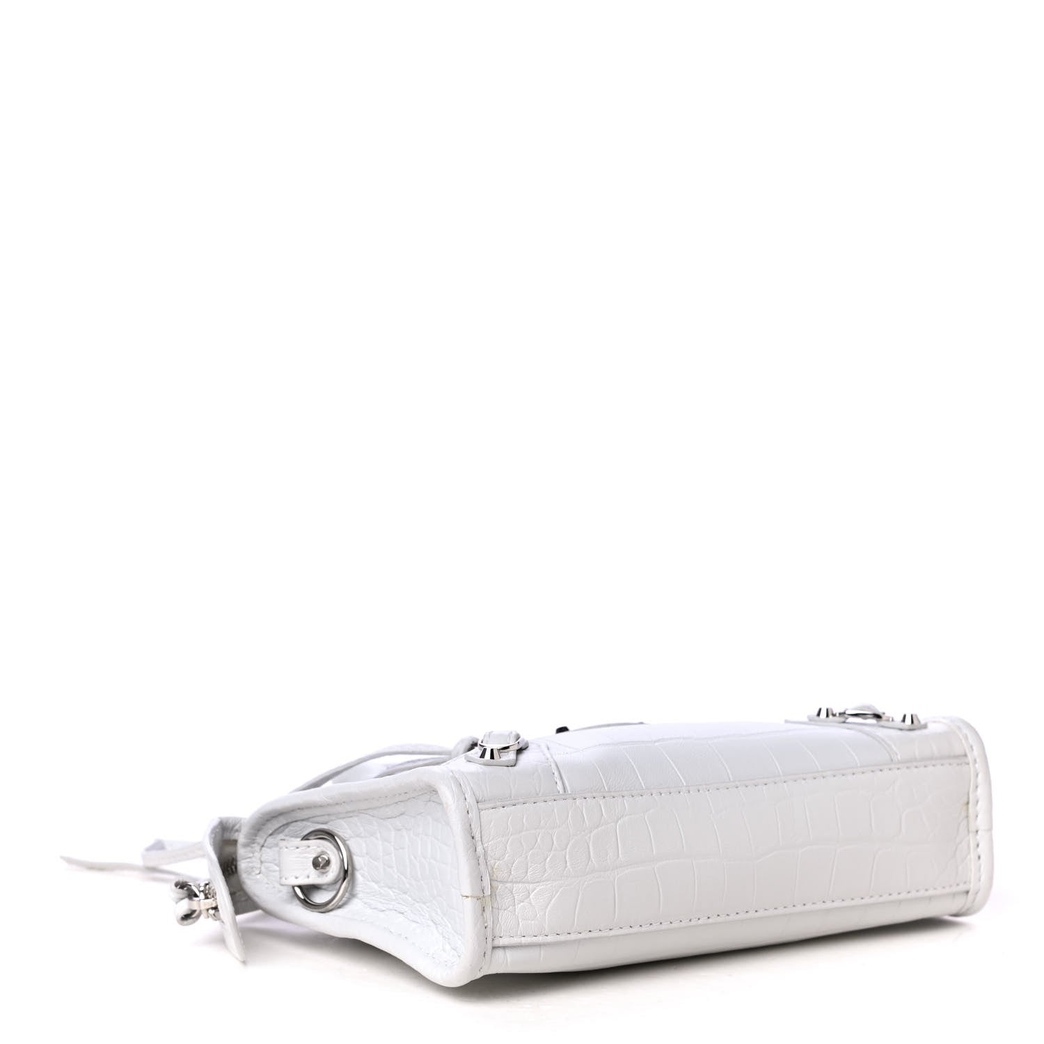 Balenciaga Matte Supple Lambskin Crocodile Embossed Classic Silver Hardware Nano City White 3 of 4
