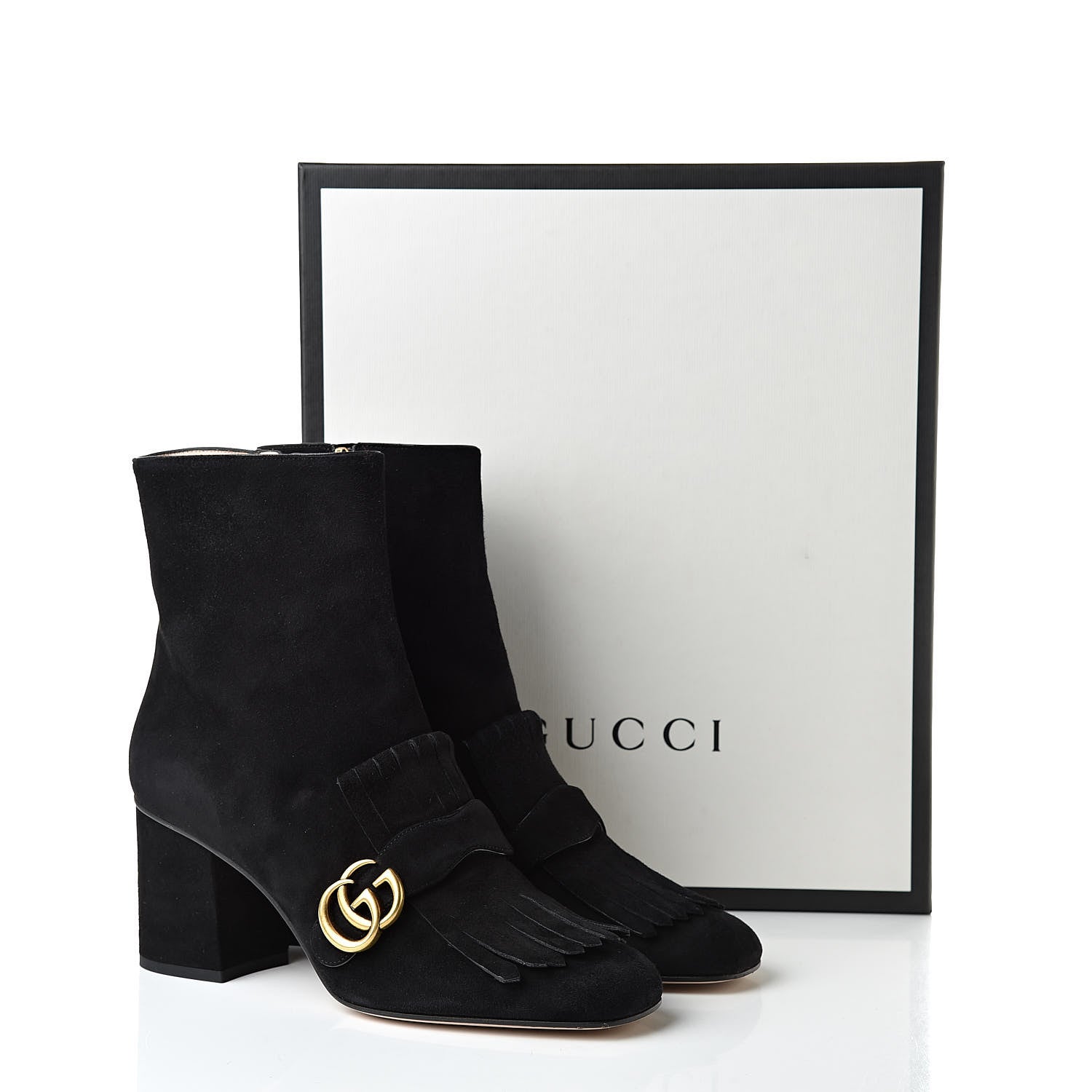 Gucci Kid Scamosciato GG Marmont Fringe 75mm Ankle Boots 41 Black 12 of 12
