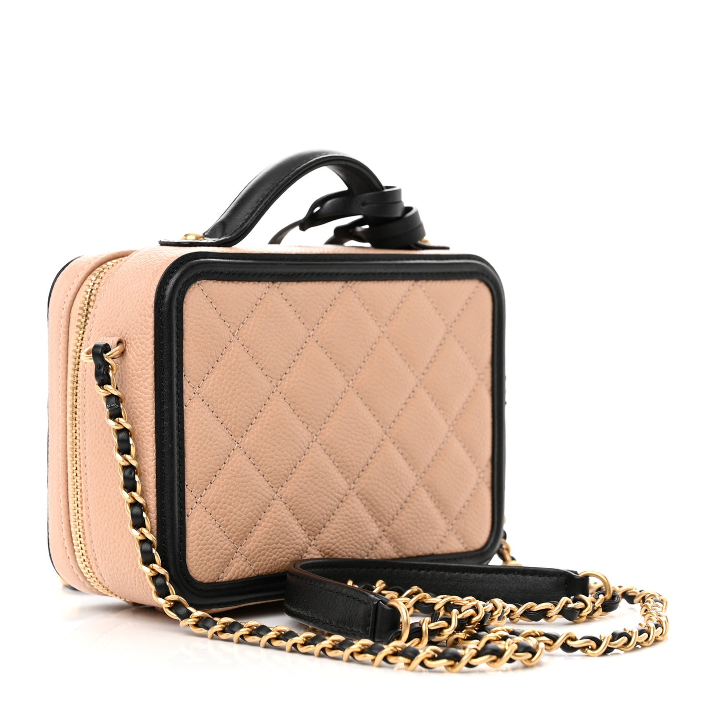 Caviar Quilted Small CC Filigree Vanity Case Beige Black