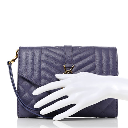 Saint Laurent Grain De Poudre Textured Mixed Matelasse Triquilt Monogram Clutch Dark Wisteria 2 of 11
